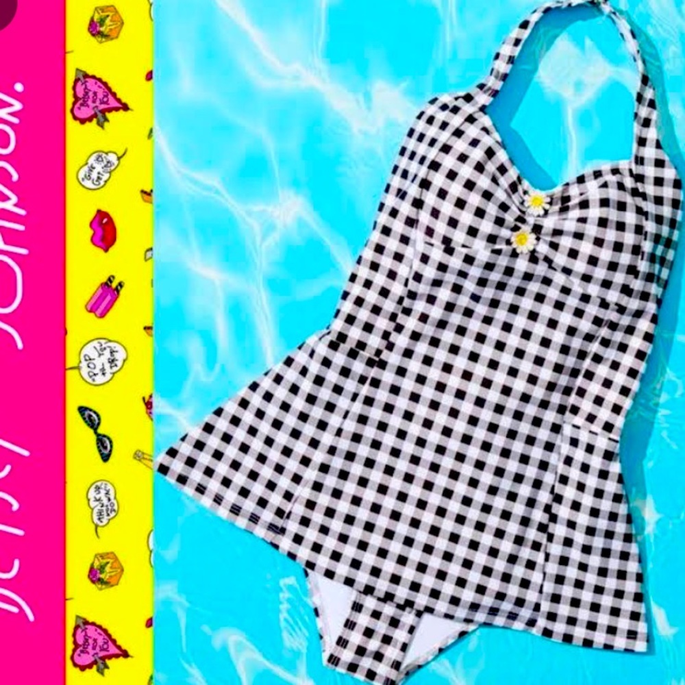 Betsey Johnson swim- black and white gingham one piece. “Picnic artist 1PC”